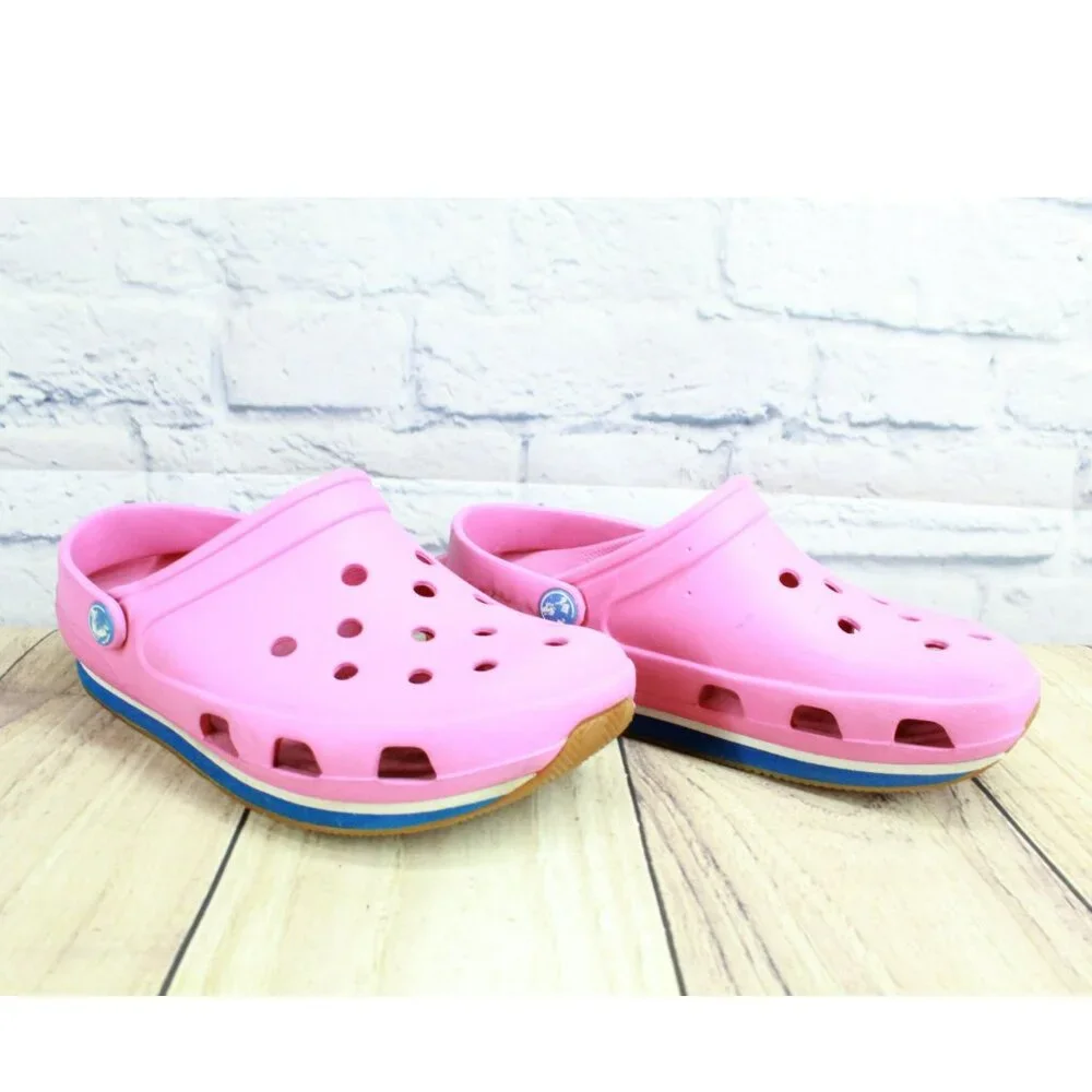 Crocs Retro Classic Unisex Pink Rubber Gum Sole Slip On Comfort Flat Clogs Sz 8 - Picture 2 of 9